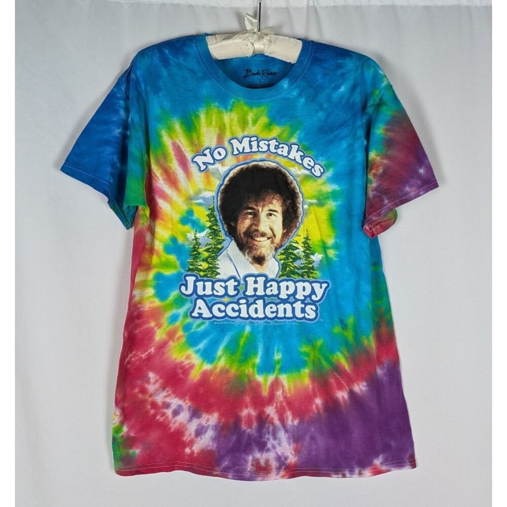 Bob Ross T-Shirt L Men's No Mistakes Just Happy Accidents Tie Dye Retro Art Tee